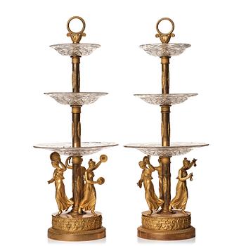 114. A pair of French Empire early 19th century gilt bronze and glass centre pieces by Pierre Philippe Thomire (1751–1843).