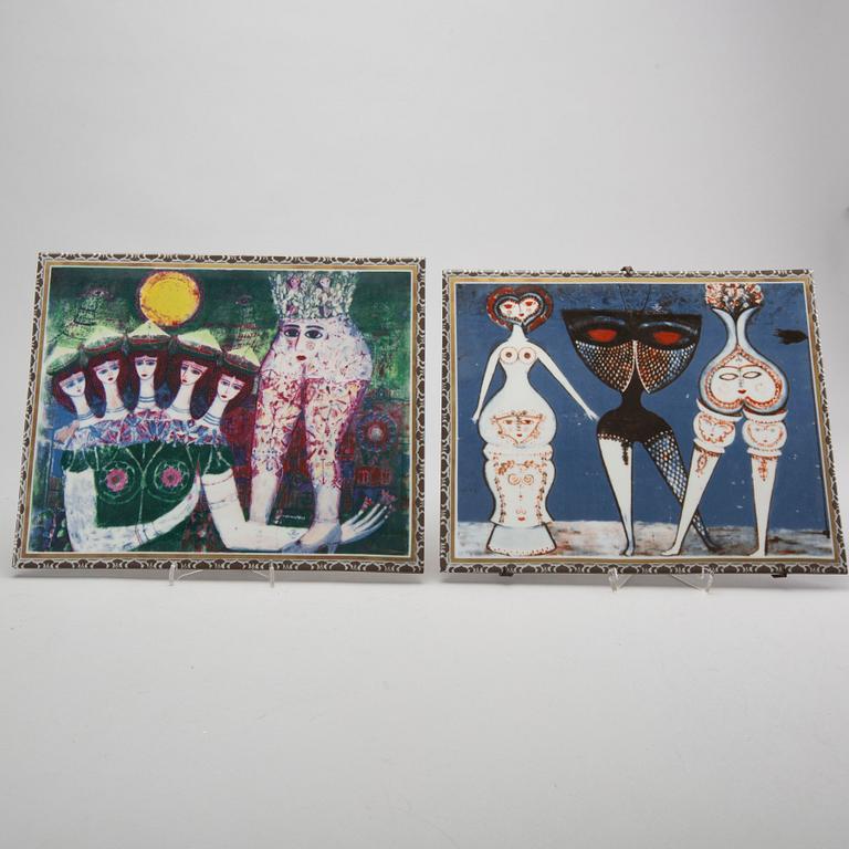 MAX WALTER SVANBERG, 2 st väggplaketter, porslin, Rörstrand, 1900-talets sista kvartal.