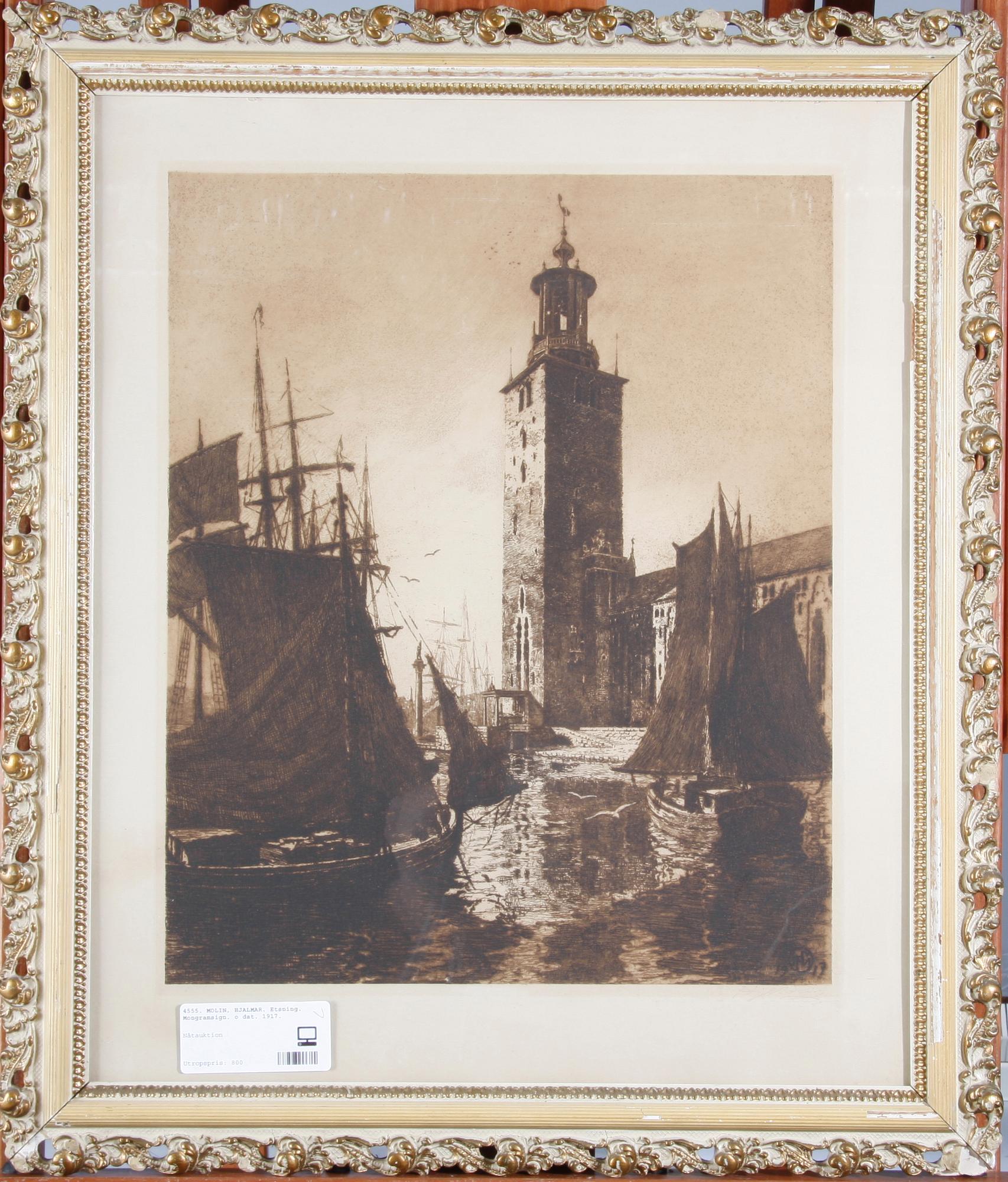 MOLIN, HJALMAR. Etsning. Mongramsign o dat 1917.