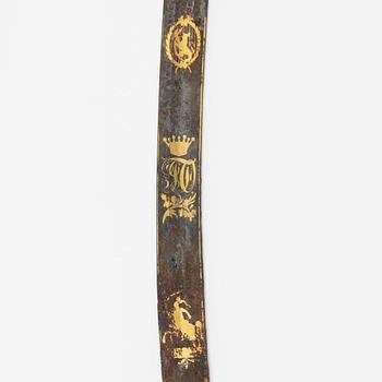 A shortened Hussar officer's sabre with scabbard, early 19th Century.