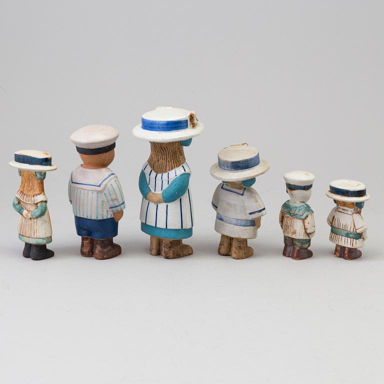 LISA LARSON, six 'Sekelskifte' stoneware figurines from Gustavsberg, 1975-83.