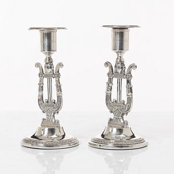 Empire, Johan Petter Grönvall, ljusstakar, ett par, silver, Stockholm 1826.