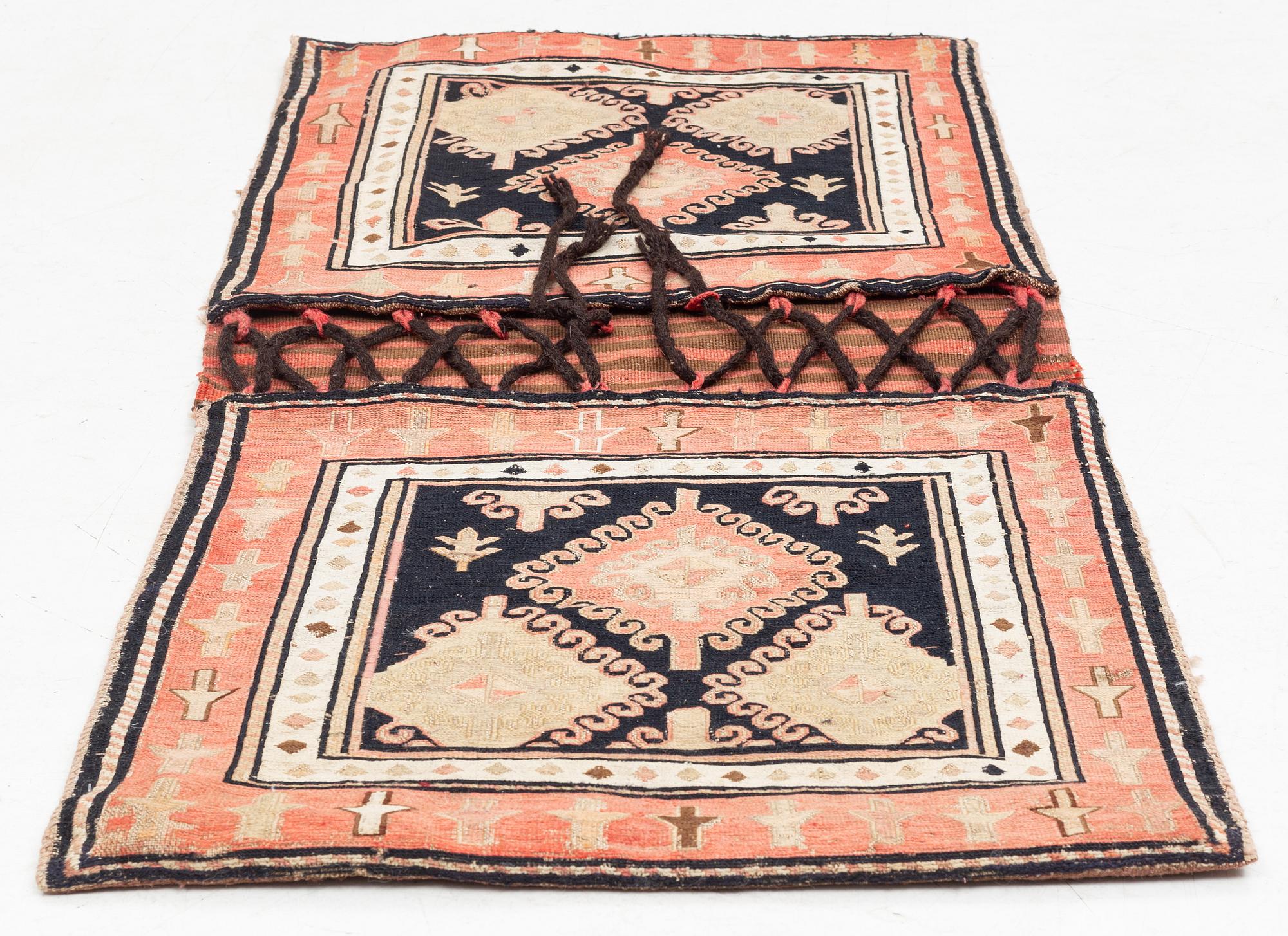 A pair of Iranian Soumak saddle bags, c 130 x 59 cm .