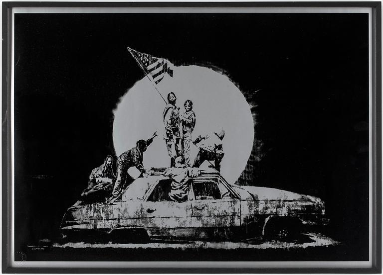 BANKSY, offset, "Flag" osignerad upplaga om 1000 st. Stämpelmärkt P.O.W printmaking.