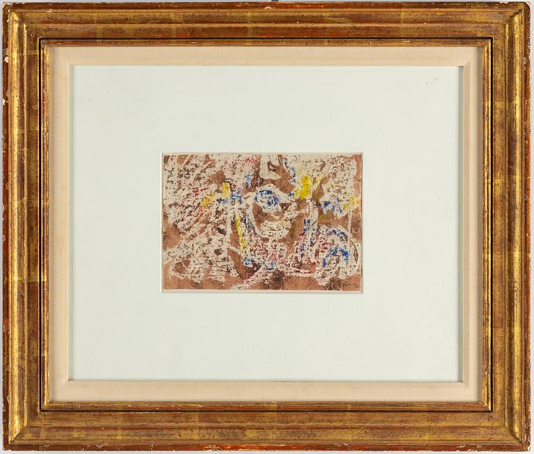 MARK TOBEY, handcoloured monotype, signed MT and dated -60.