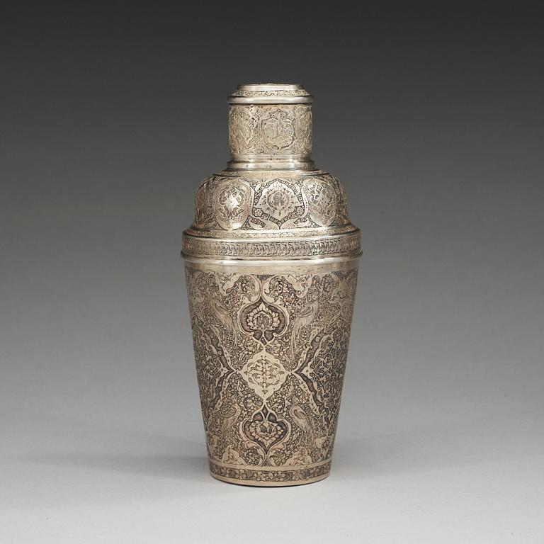 SHAKER, silver. Height 23,5 cm. Persia first half of the 20th century.