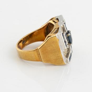Gold sapphire and eight cut diamond ring.