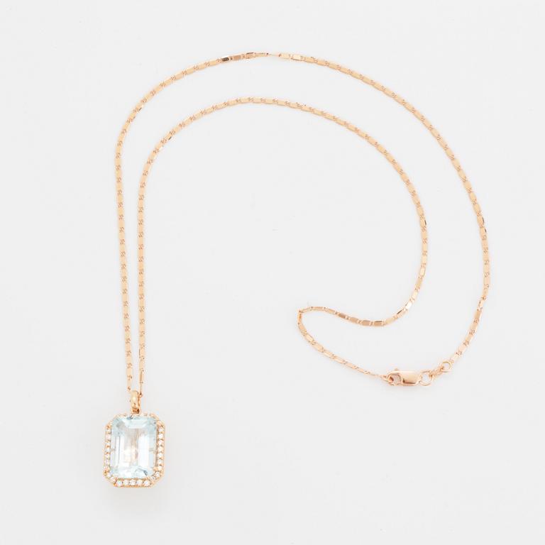 Emerald-cut aquamarine and brilliant-cut diamond necklace.