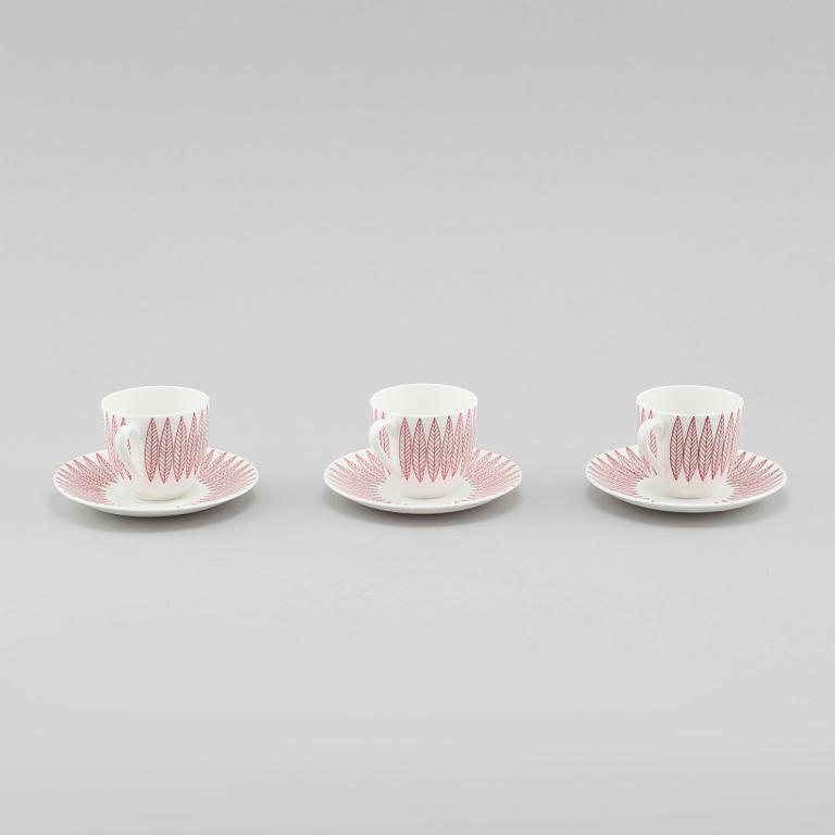 STIG LINDBERG, kaffekoppar med fat, 12 st, benporslin, "Salix", Gustavsberg.