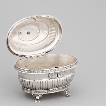 SOCKERSKRIN, silver, empire, Claes Christian Carlén Borås 1847. Vikt ca 430 gram.