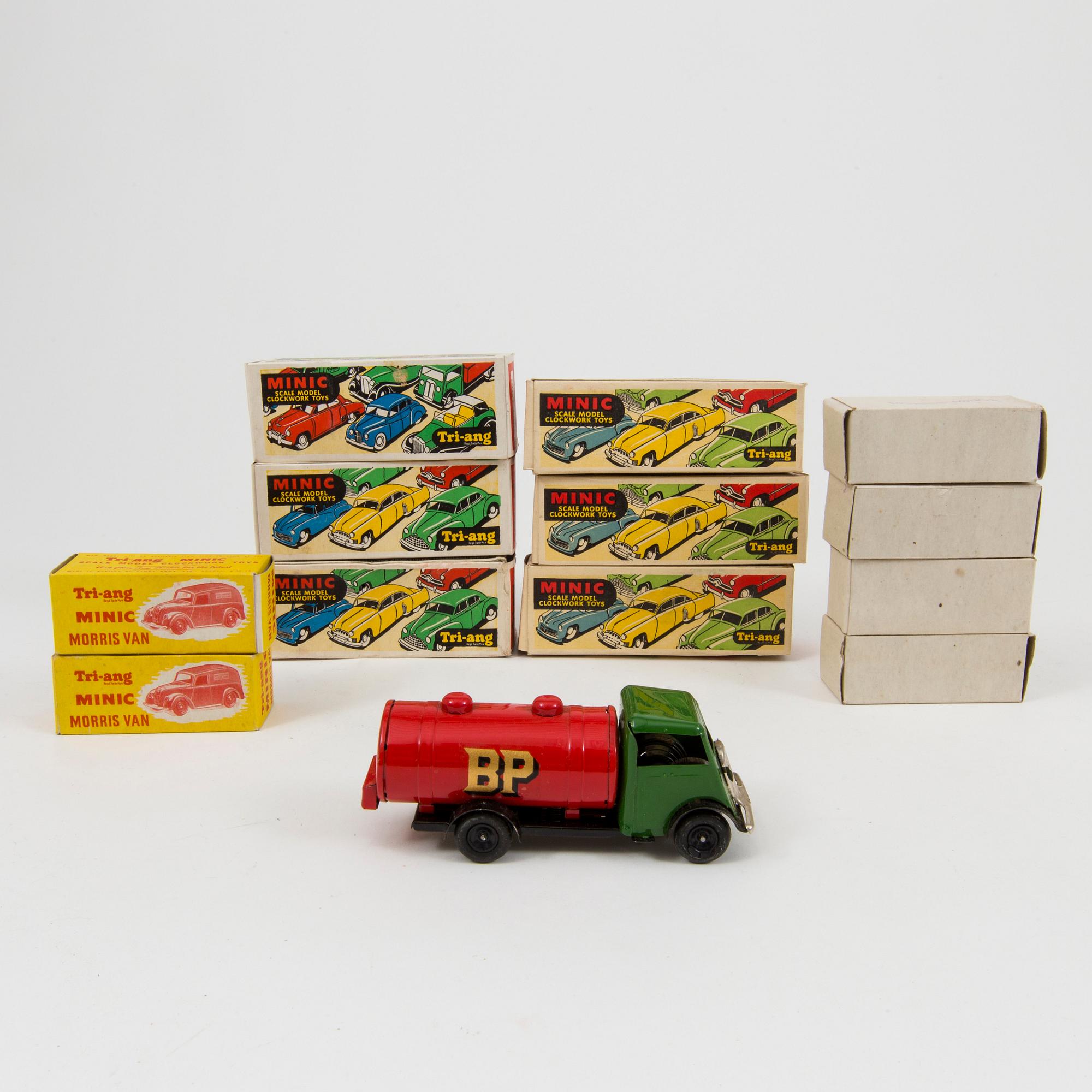 Nine Tri-Ang Minic Toys cars England 1950s.