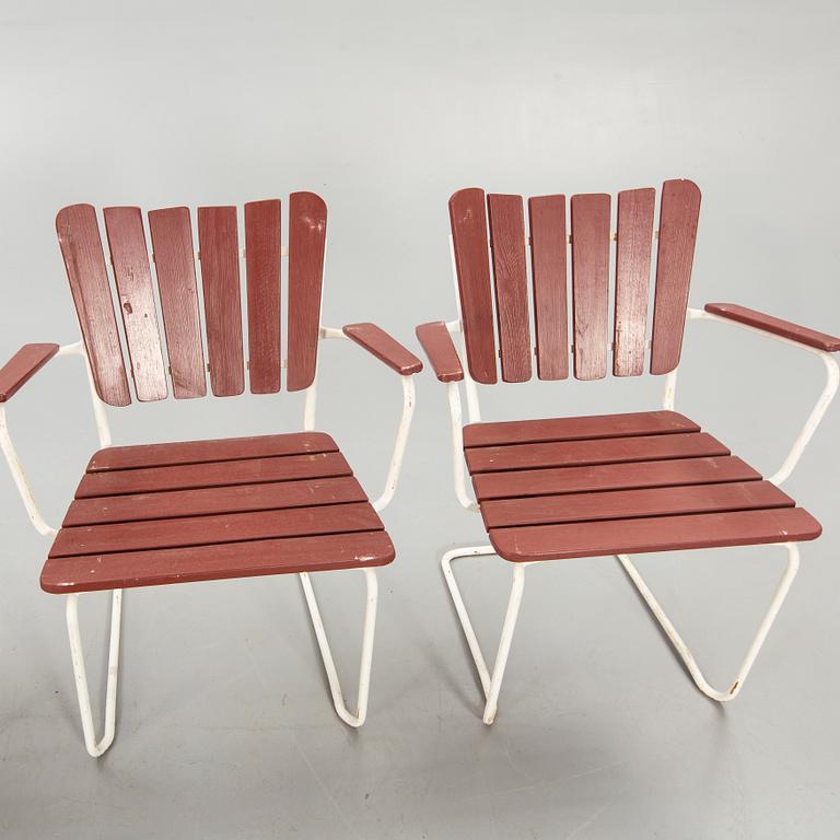 Garden furniture, 4 chairs, table, 1950s.