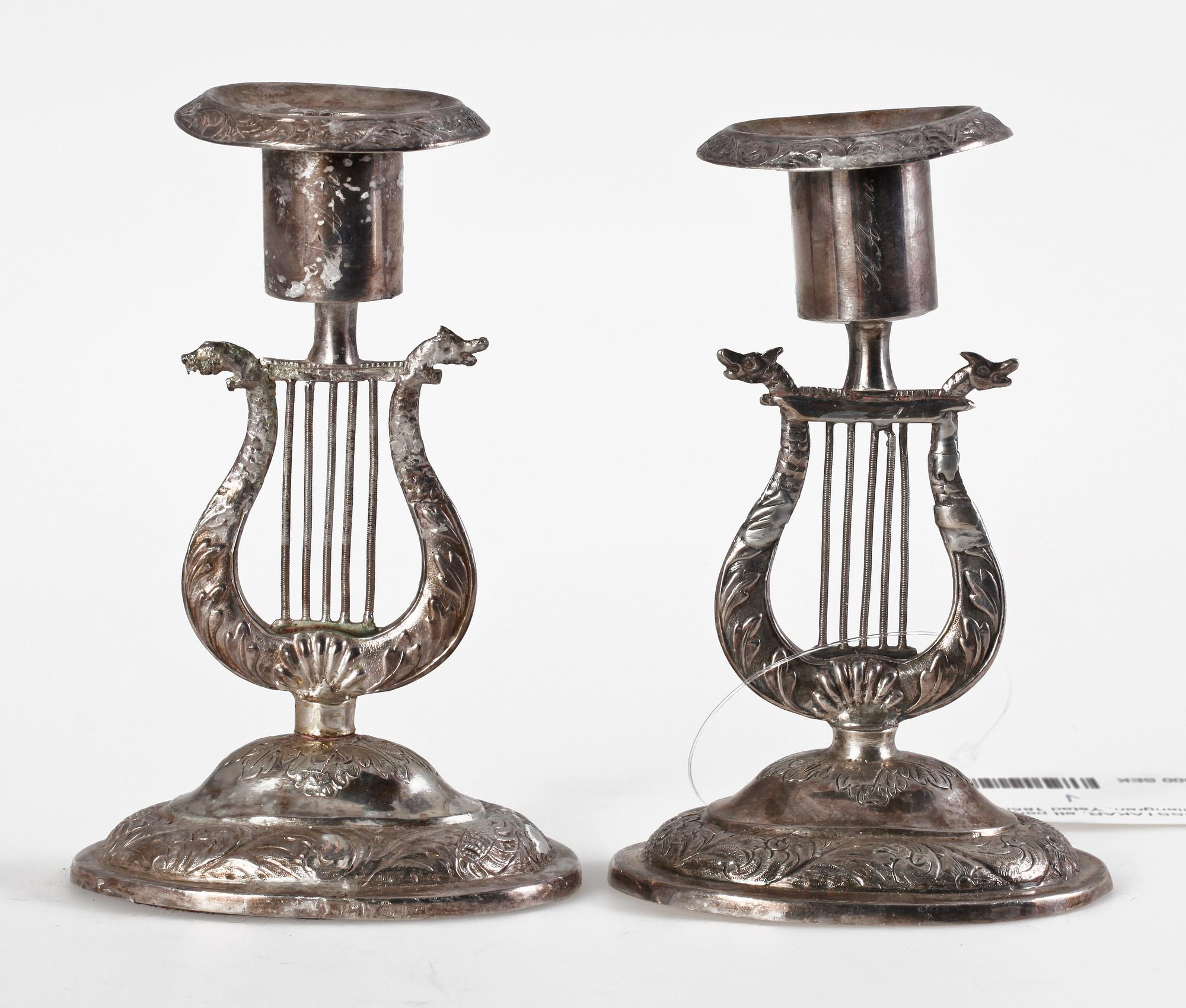 LJUSSTAKAR, ett par, silver, Peter Magnus Wallengren, Ystad 1850.