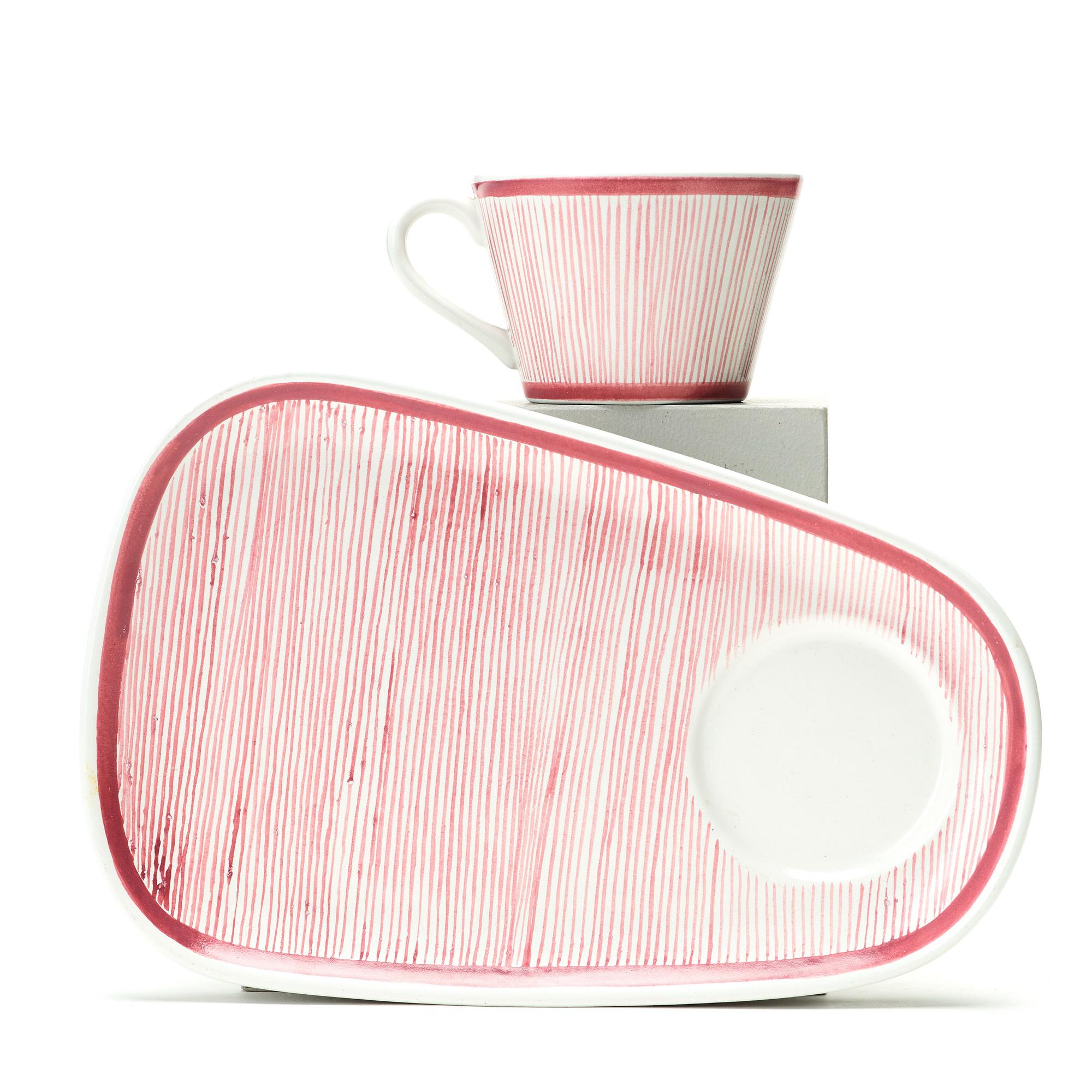 Stig Lindberg, "TV-koppar", 6 st med fat, fajans, Gustavsbergs studio 1950-tal.