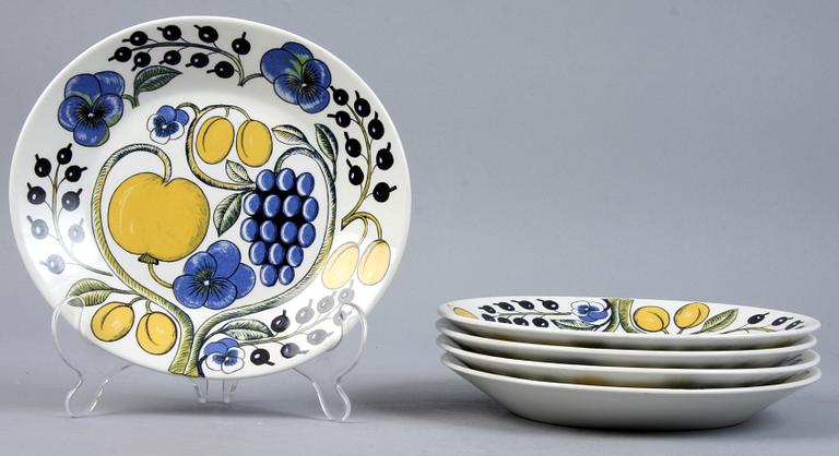 FRUKOSTSERVISDELAR, 9 st, porslin, "Paratiisi", Birger Kaipiainen, Arabia, Finland.