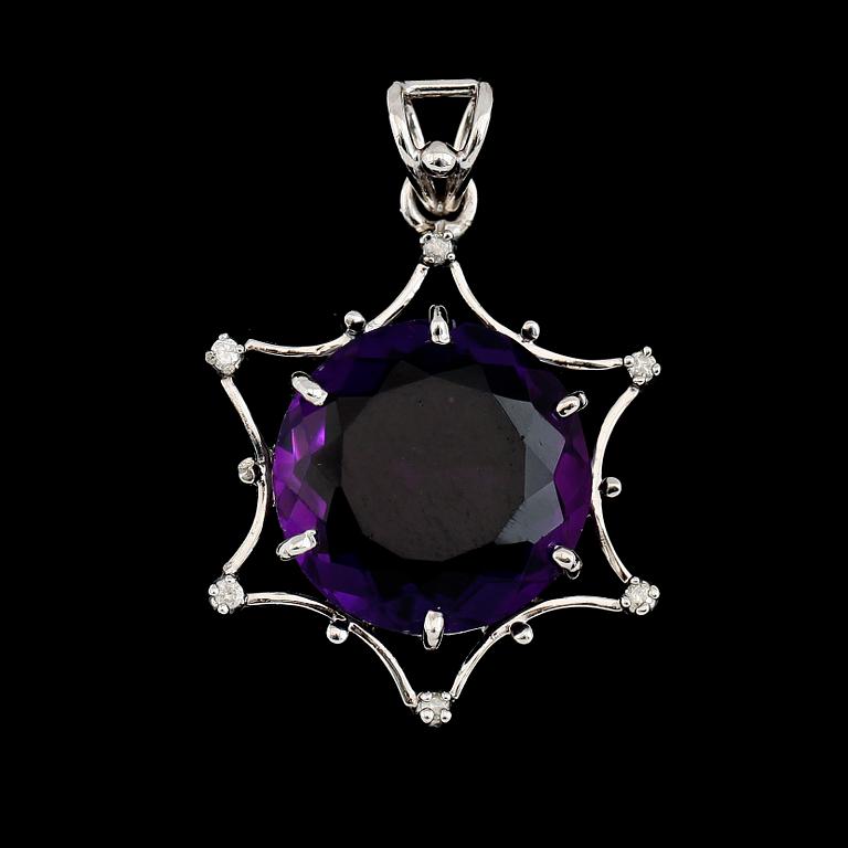 HÄNGE, silver, ametist ca 24.00 ct, diamanter tot ca 0.14 ct,