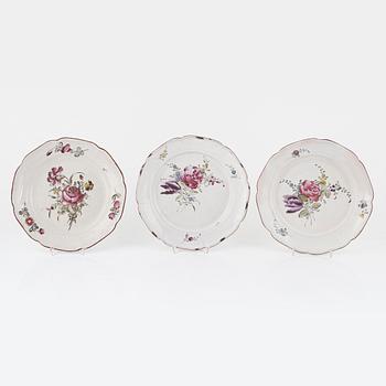 Five earthenware plates, presumably France, 18th century.