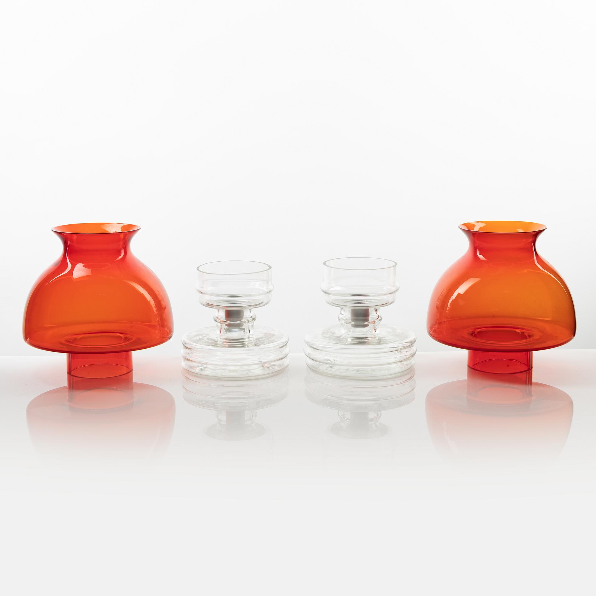 Nanny Still, ljuslyktor, ett par, "Apollo", Riihimäen Lasi, 1970-76.