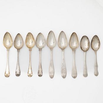 Skedar, 9, silver, Sverige, bl.a. Lorenz Georg Weis, Norrköping 1803.