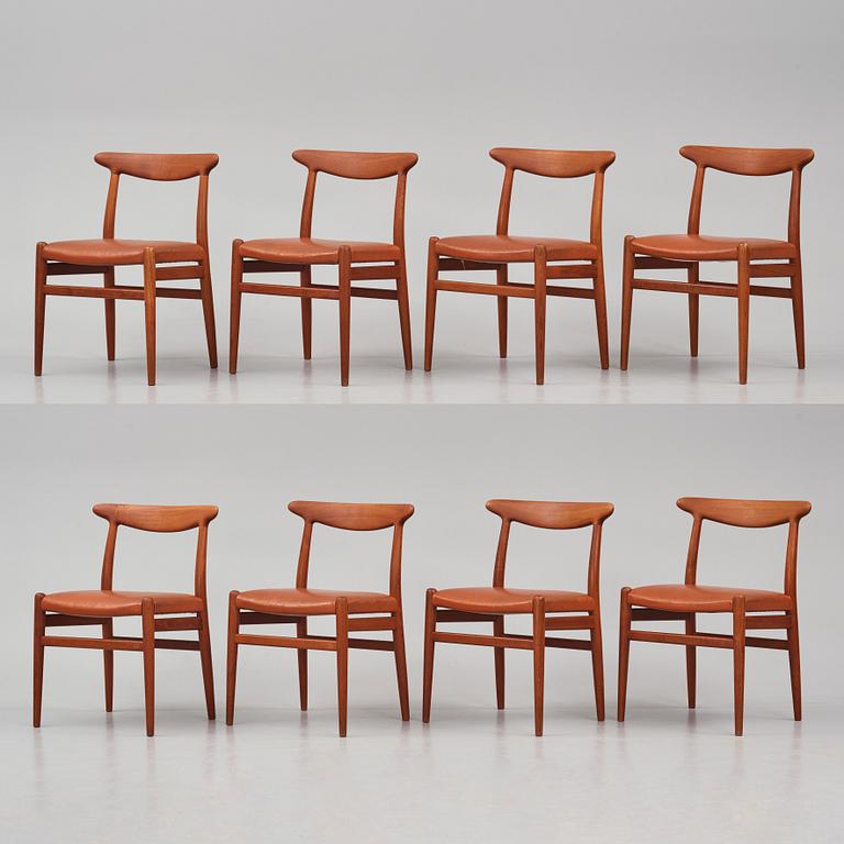 Hans J. Wegner, a set of eight teak chairs model "W2", C.M. Madsens Fabriker, Denmark 1950s.