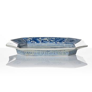 A blue and white dish with an elephant, Japan, 19th Century.