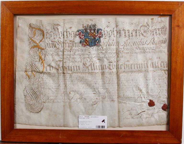 URKUND, pergament, Tyskland 1746.