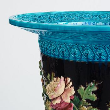 A massive majolica jardinere, late 19th century, possibly by the Sergei Poskochin manufactory,  Morje, St Petersburg.