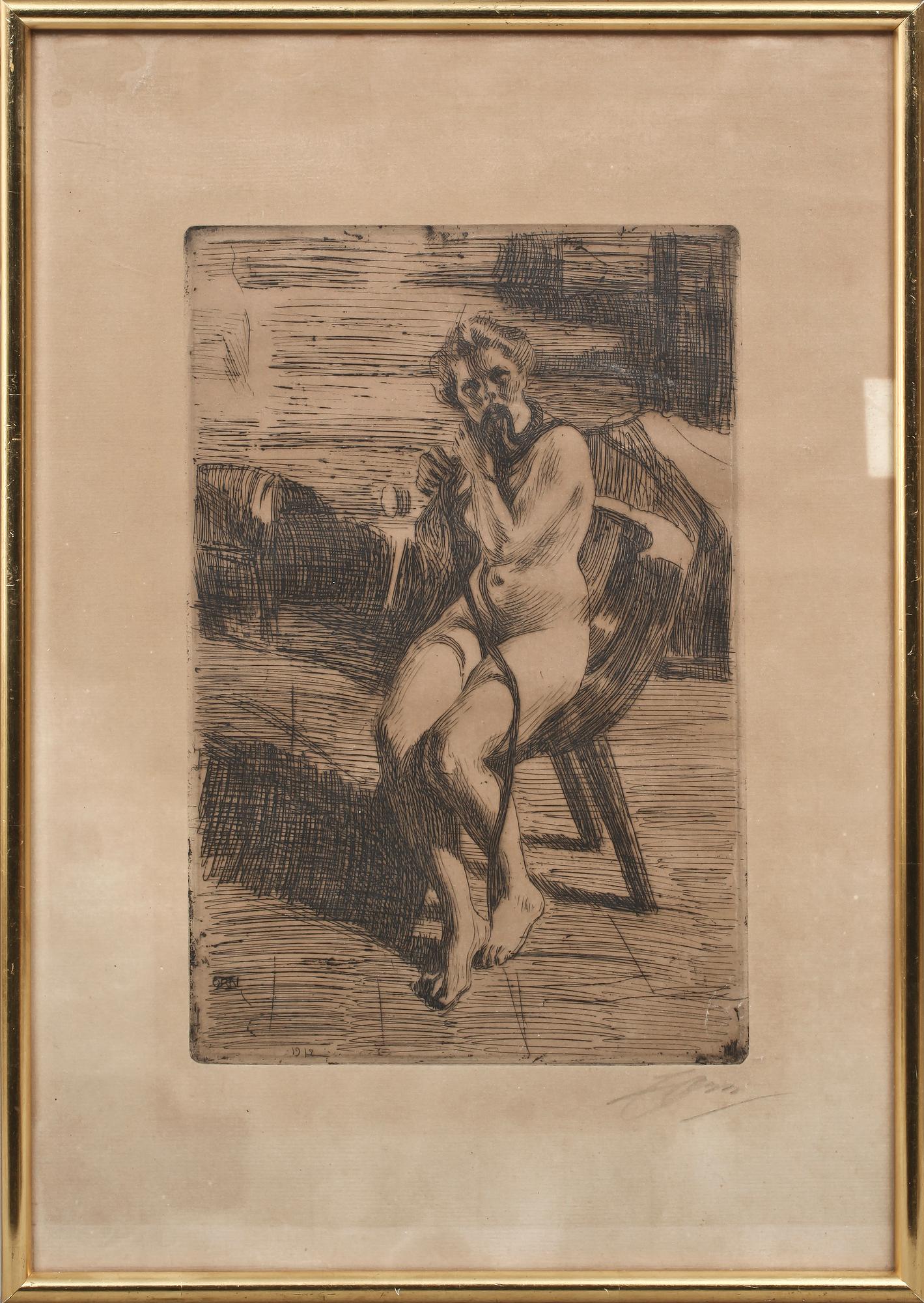 ANDERS ZORN, etsning, "Hårbandet", sign och dat 1912.