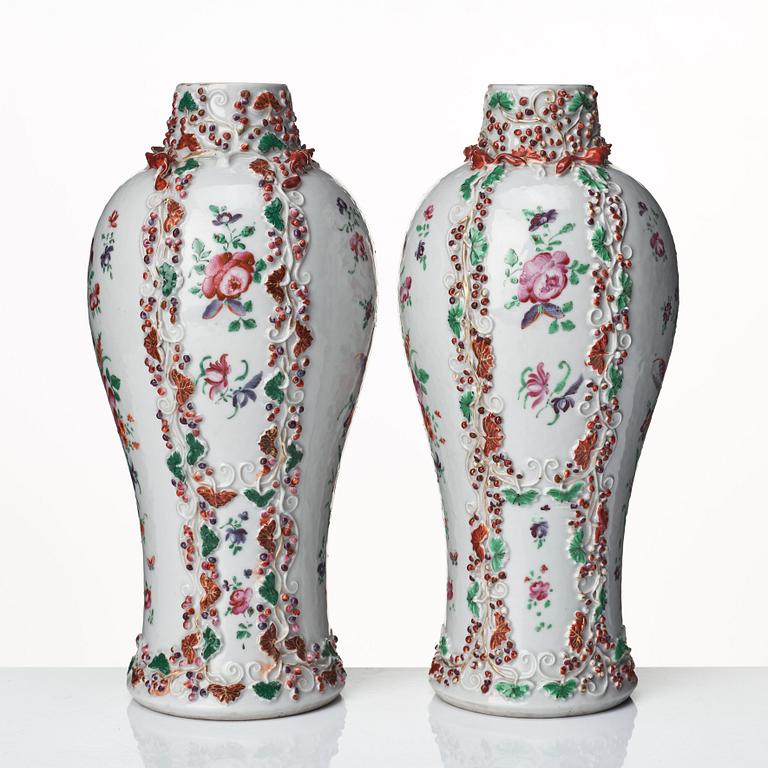 A pair of famille rose vases, Qing dynasty, Qianlong (1736-95).