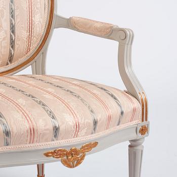 A pair of Gustavian carved armchairs, late 18th century.