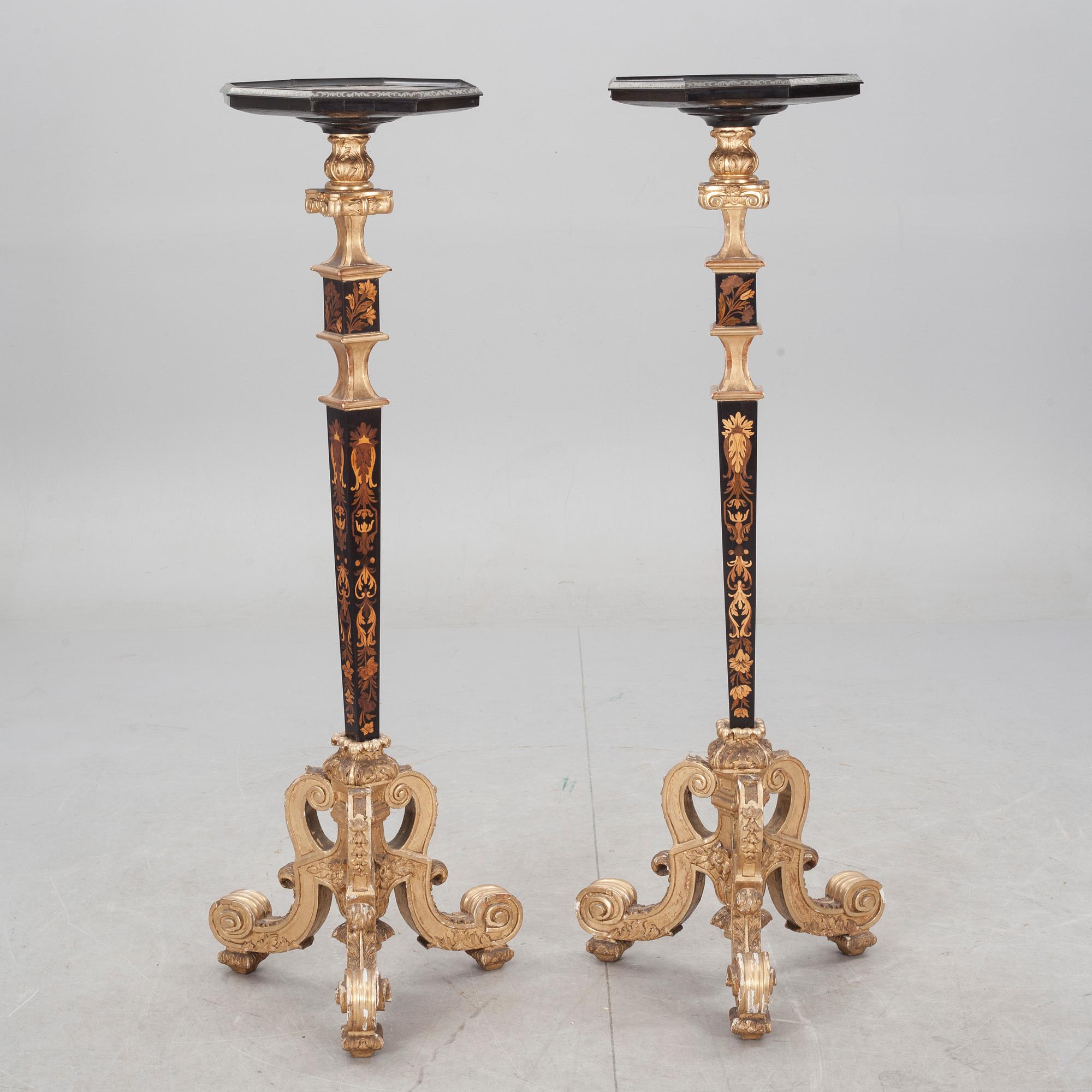 A pair of French Baroque circa 1700 candle stands.