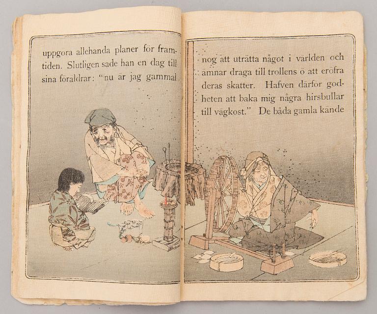 A late 19th century "Momotaro" book, woodcut on rice paper, Japan.