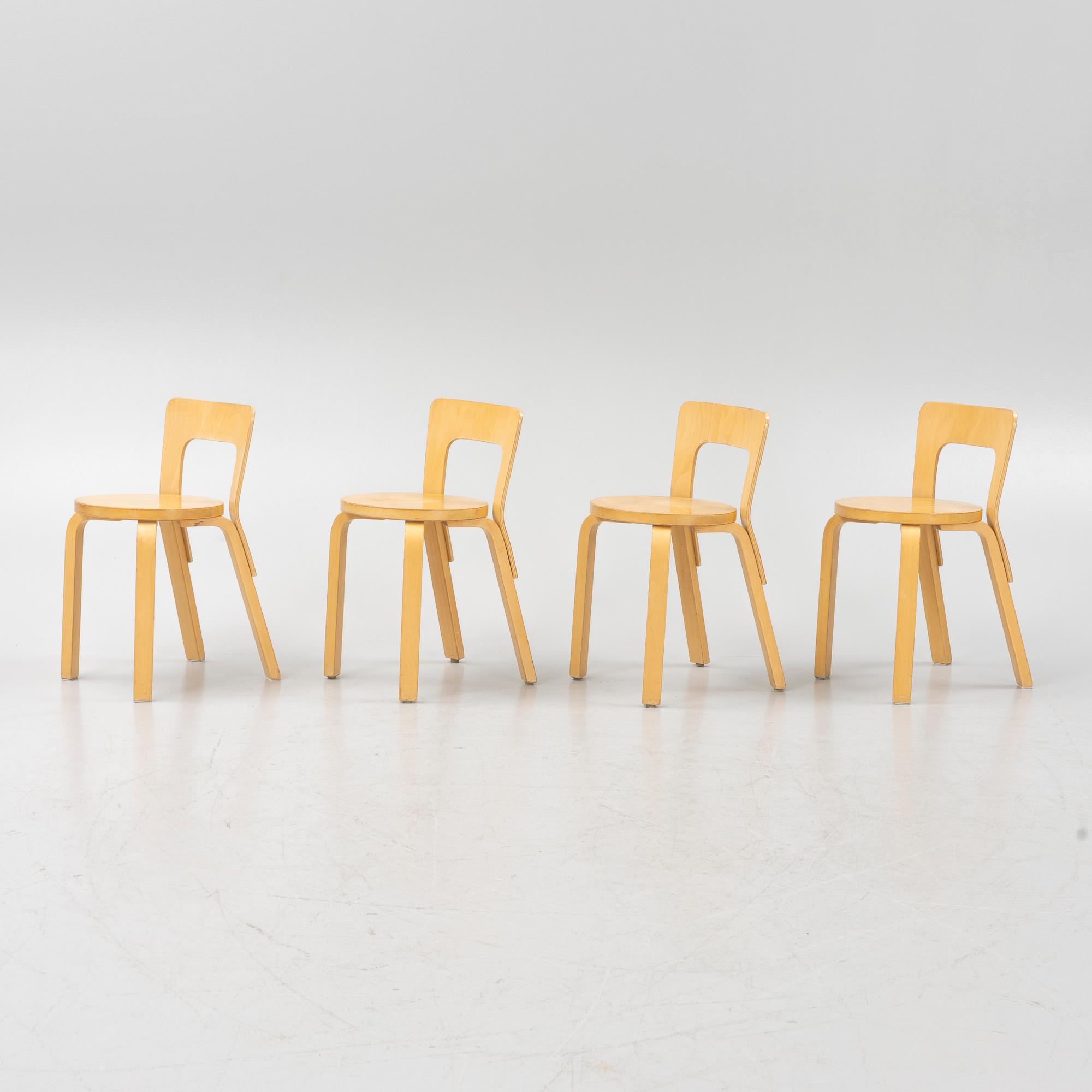 Alvar Aalto, stolar, 4 st, modell 65, Artek, Finland.