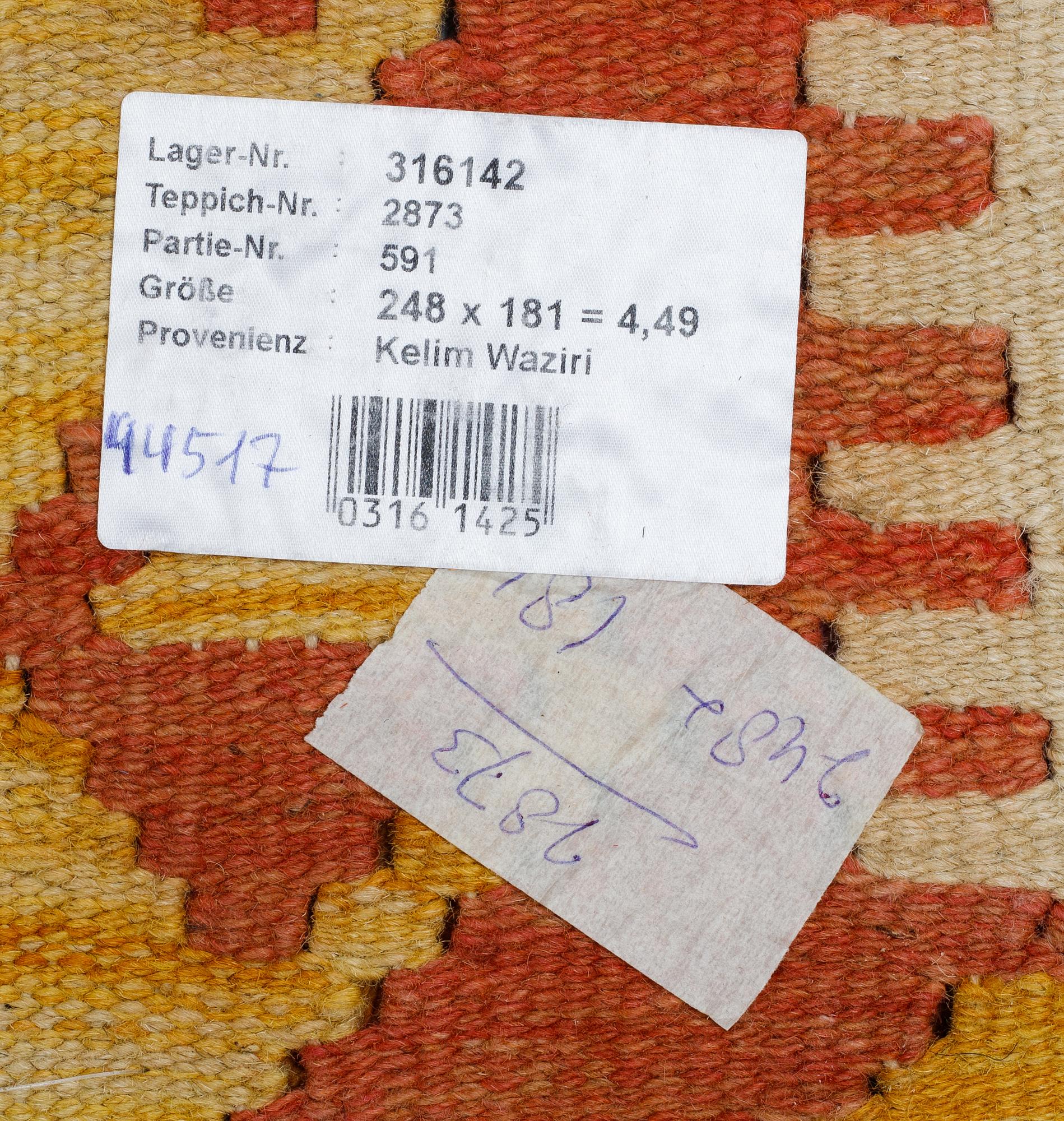 A rug, kilim, ca 248 x 181 cm.