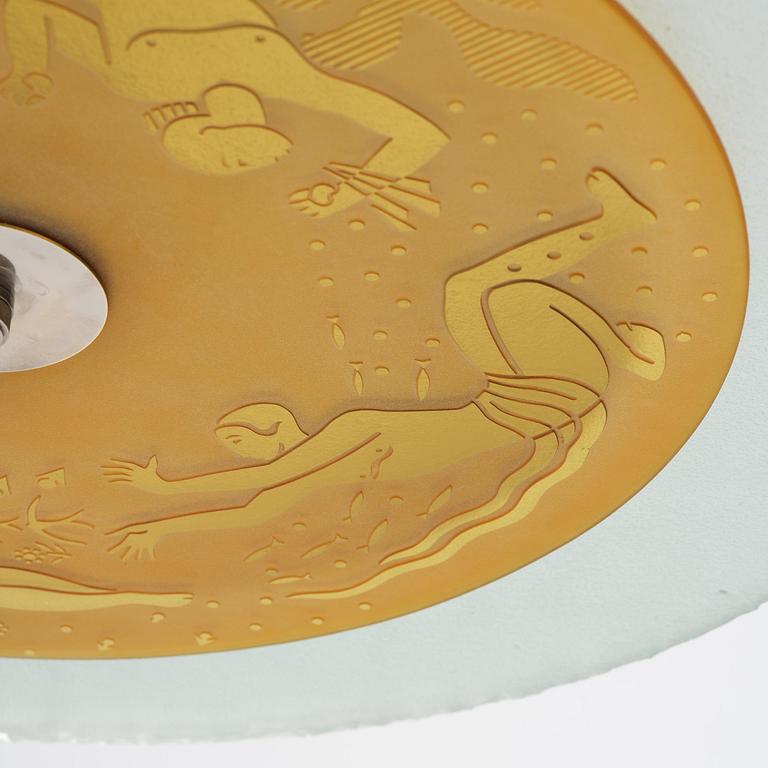 Edward Hald, & Erik Tidstrand, a rare "The 4 Winds" ceiling lamp model "HD 656"/"29679", Orrefors & Nordiska Kompaniet, 1930s.