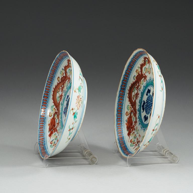 A pair of Chinese enamelled dishes, with Guangxu six character mark.