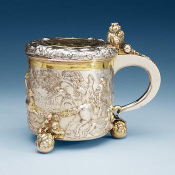 887. A Swedish 17th century parcel-gilt tankard, makers mark of Johan Wefwer (Linköping 1672-1705).