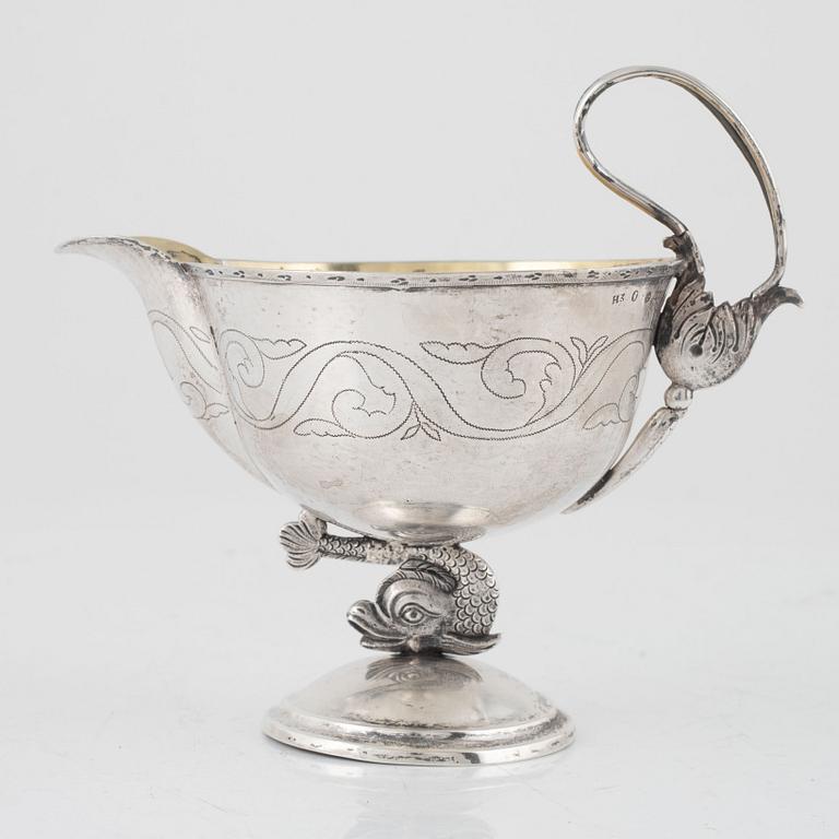 Olof Hellbom, cream jug, silver, Empire style, Stockholm 1814.
