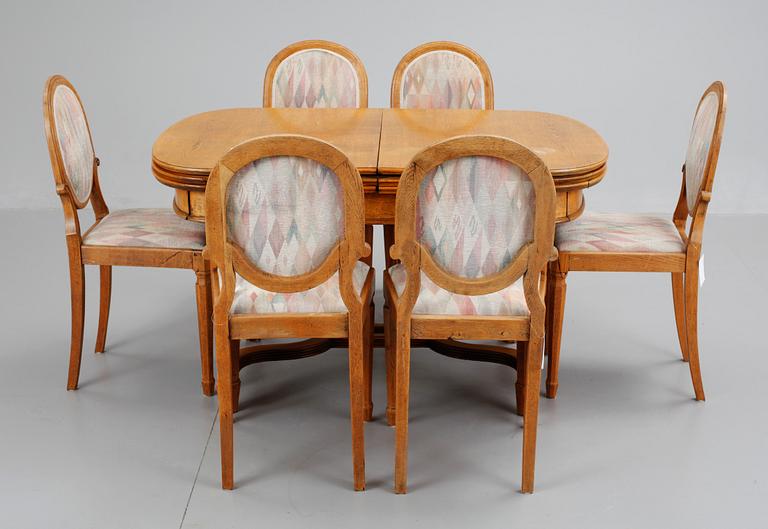 MATGRUPP, 7 delar. Ek, Louis XVI-stil. 1910-tal.