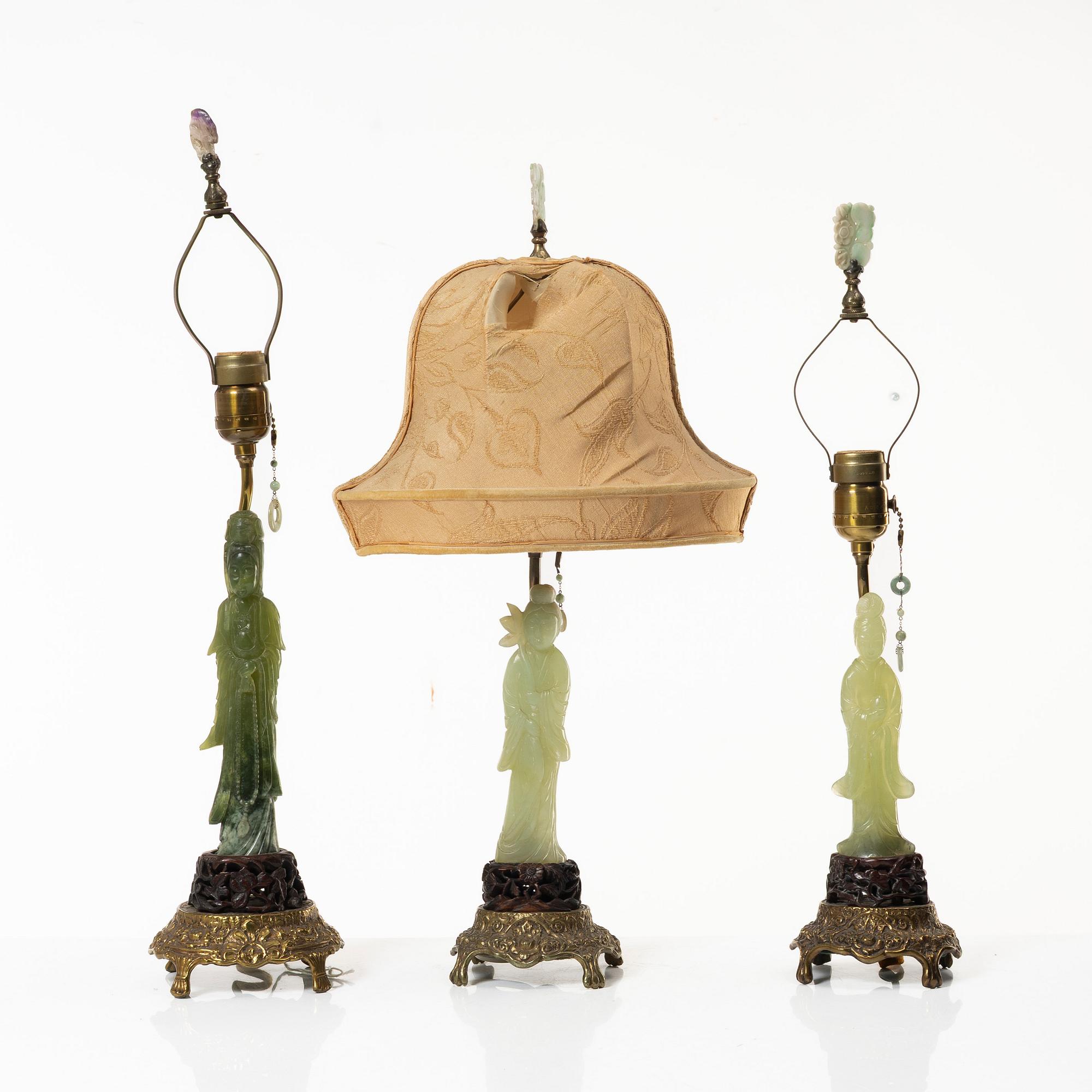 A set of three sculptures/table lamps, China, 20th century.