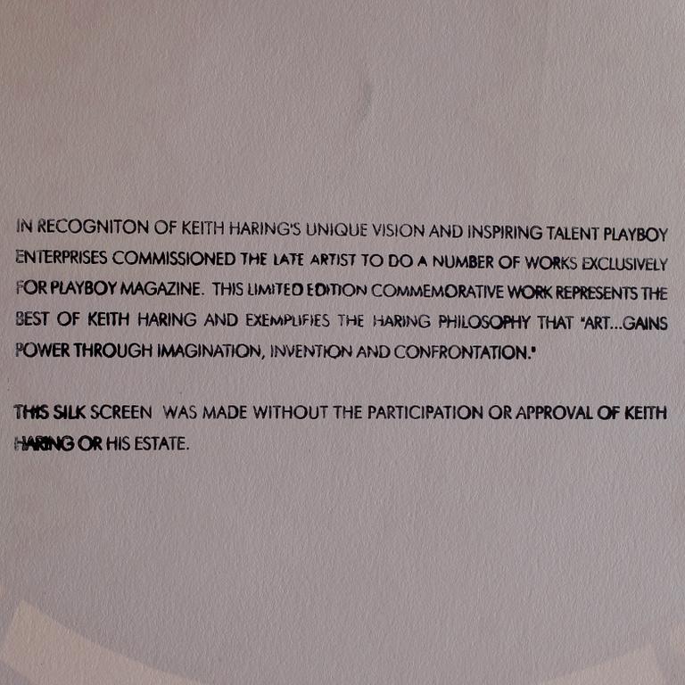 KEITH HARING (Efter), färgserigrafi, utigven av Special Editions Limited för Playboy, 1990.