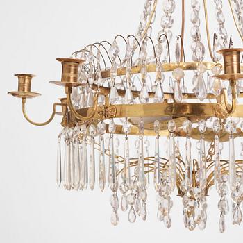 A Gustavian gilt brass and cut glass nine-branch chandelier, Stockholm late 18th century.