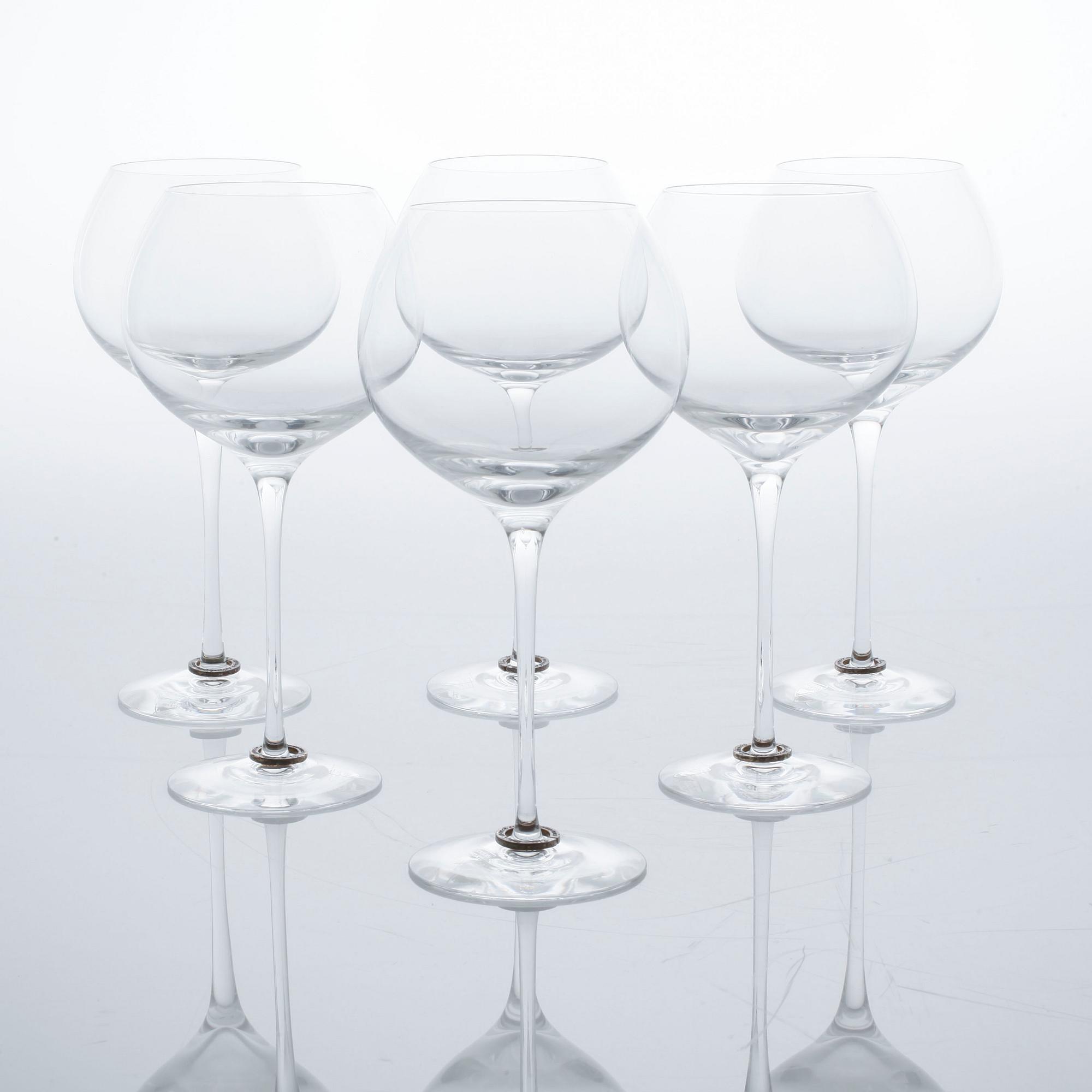 EFVA ATTLING, 6 st glas, "Amor Vincit Omina" samt skål, "Endless", glas och silver, Orrefors, omkring år 2000.