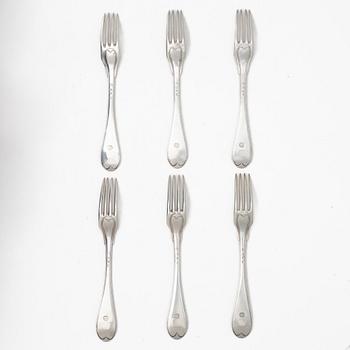 Olof H Bergström, gafflar, 6 st, silver, Uppsala 1815.