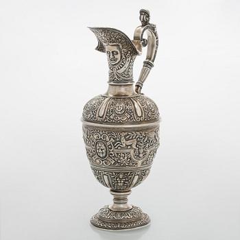 A sterling silver wine ewer, maker's mark of George Fox, London 1872.