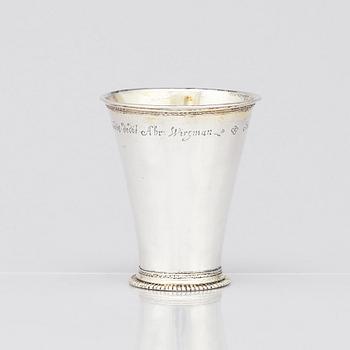 A Swedish 18th century parcel-gilt silver beaker, mark of Abraham Wirgman, Göteborg, 1722.