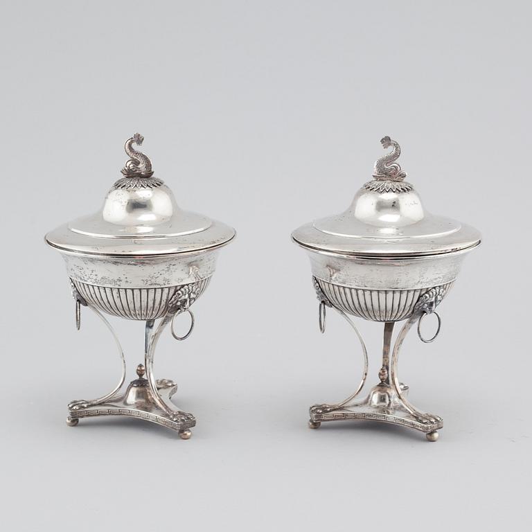 PETTER ADOLF SJÖBERG, strösockerskålar, ett par, silver, Stockholm, 1819.