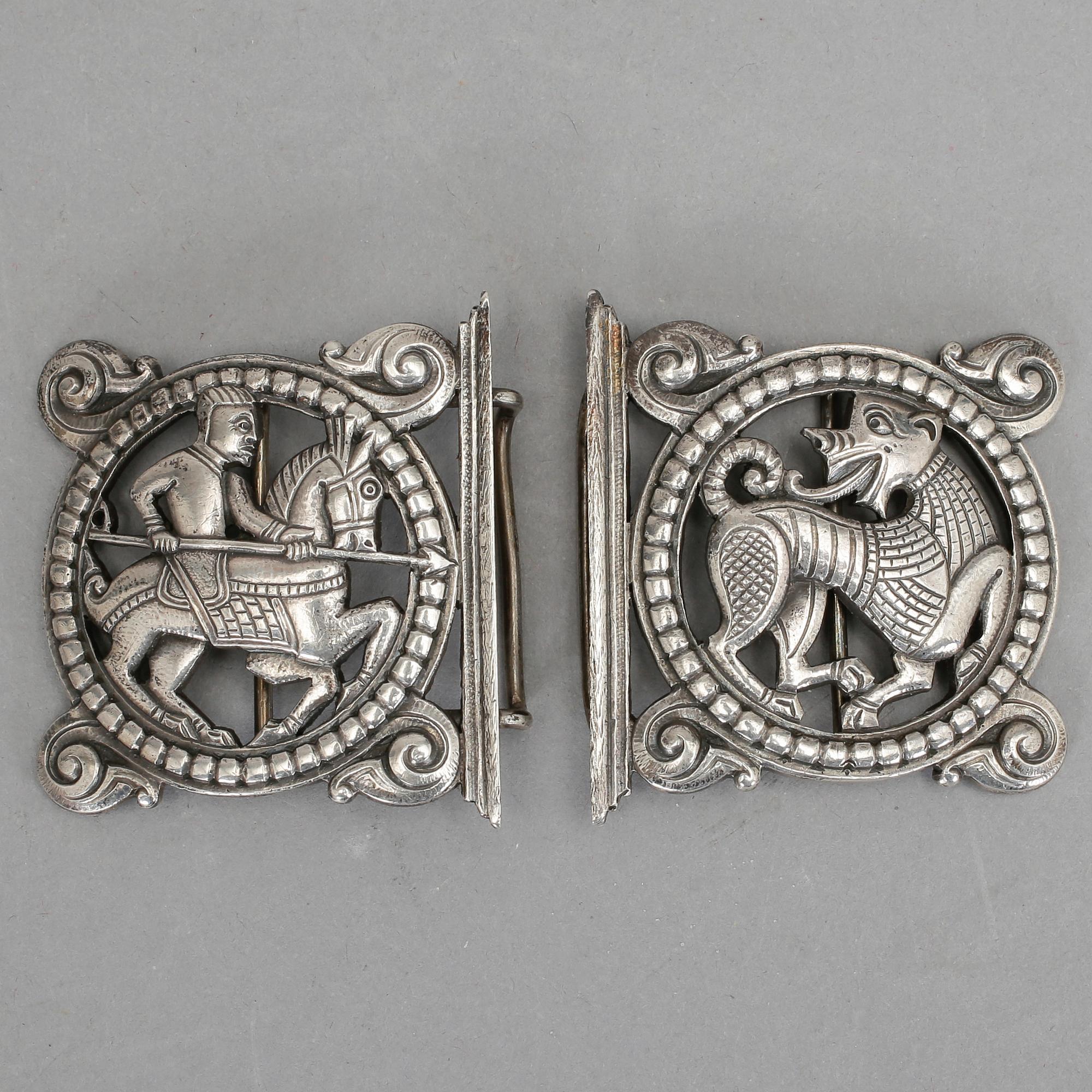 BÄLTSPÄNNE, silver, J Smedje, Trondheim, 1910. Vikt ca 76 gram.