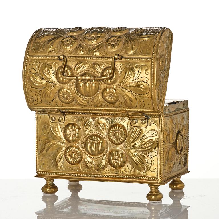 A Swedish baroque repousse brass box, dated 1707.