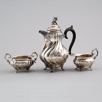 KAFFESERVIS, 3 delar, silver, CG Hallberg, Stockholm 1947/48. Vikt ca 614 gram.